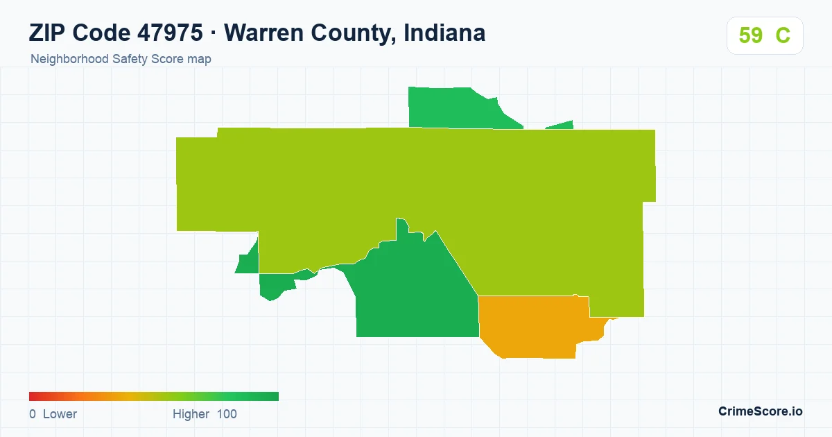 ZIP Code 47975 in Warren County, Indiana neighborhood Safety Score map