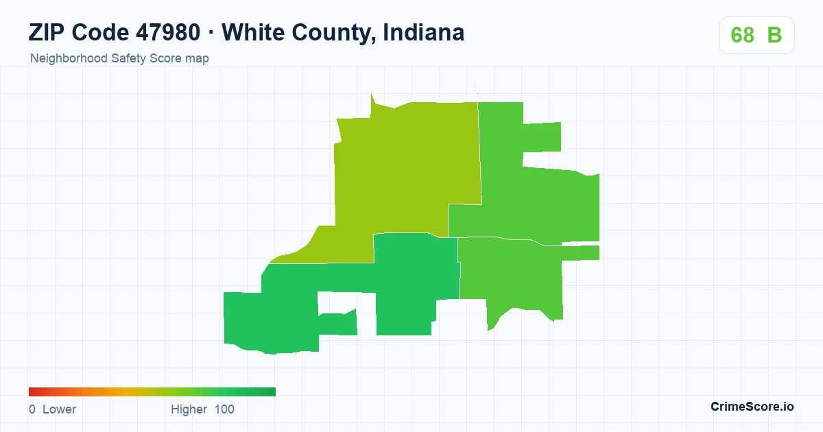 ZIP Code 47980 in White County, Indiana neighborhood Safety Score map