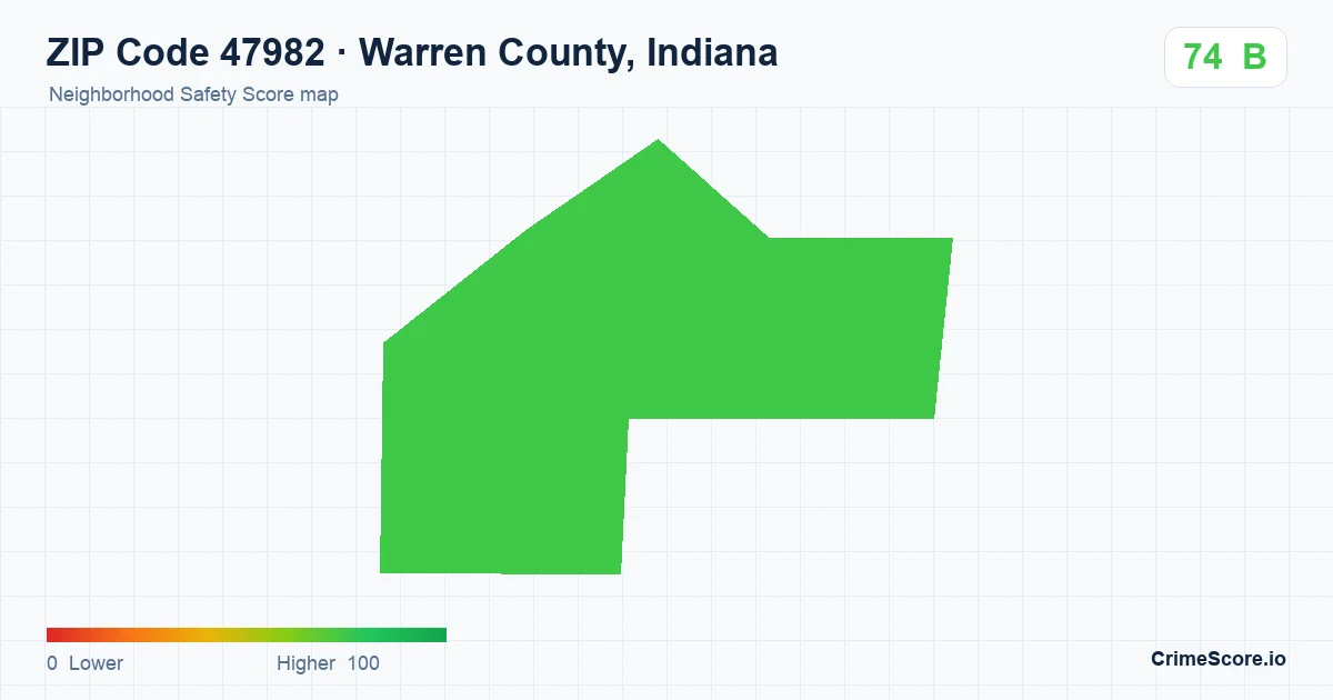 ZIP Code 47982 in Warren County, Indiana neighborhood Safety Score map