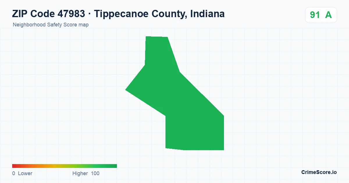 ZIP Code 47983 in Tippecanoe County, Indiana neighborhood Safety Score map