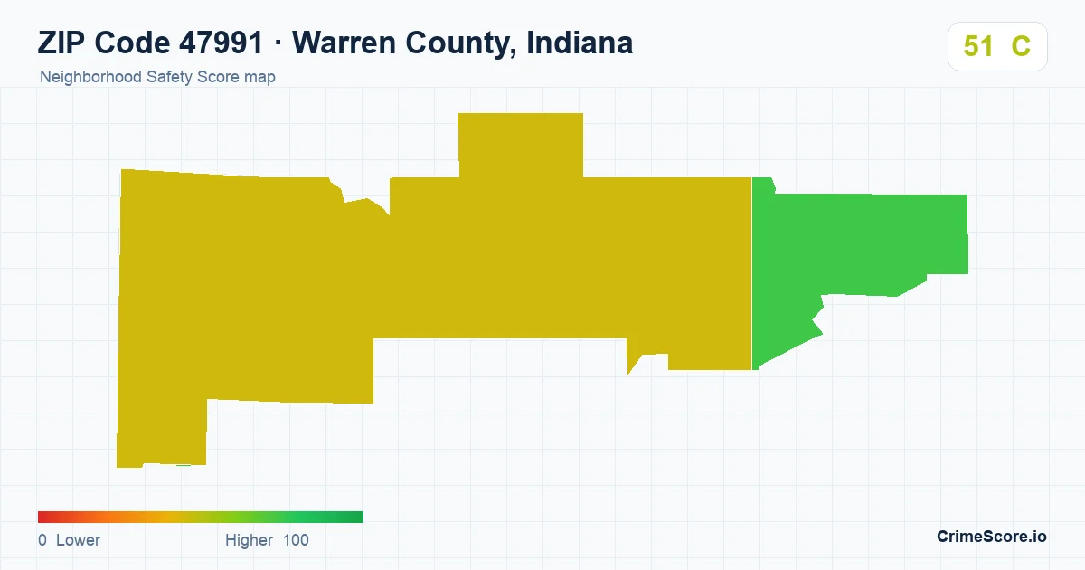 ZIP Code 47991 in Warren County, Indiana neighborhood Safety Score map