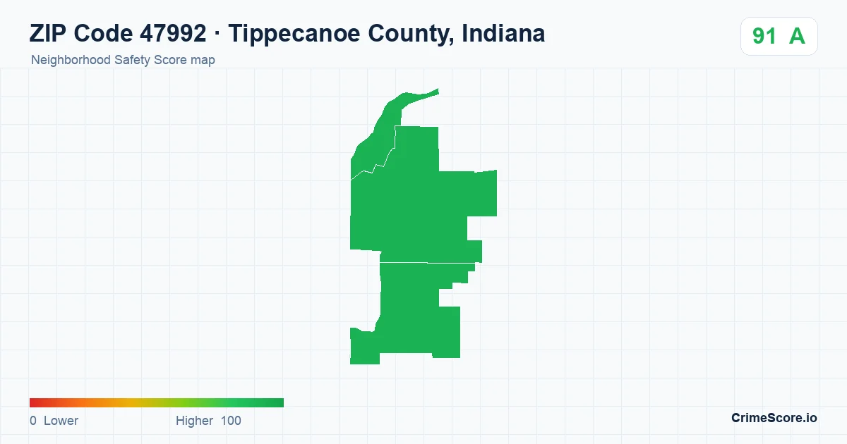 ZIP Code 47992 in Tippecanoe County, Indiana neighborhood Safety Score map