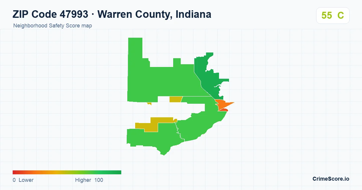 ZIP Code 47993 in Warren County, Indiana neighborhood Safety Score map