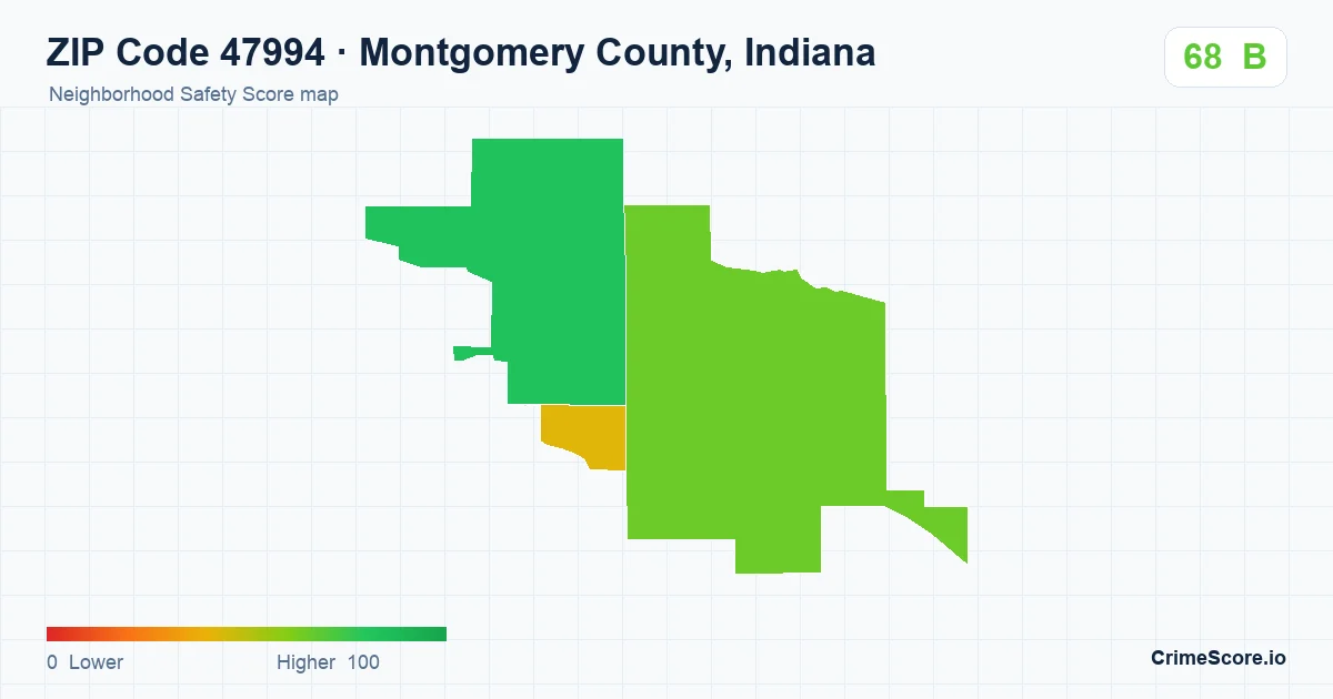ZIP Code 47994 in Montgomery County, Indiana neighborhood Safety Score map