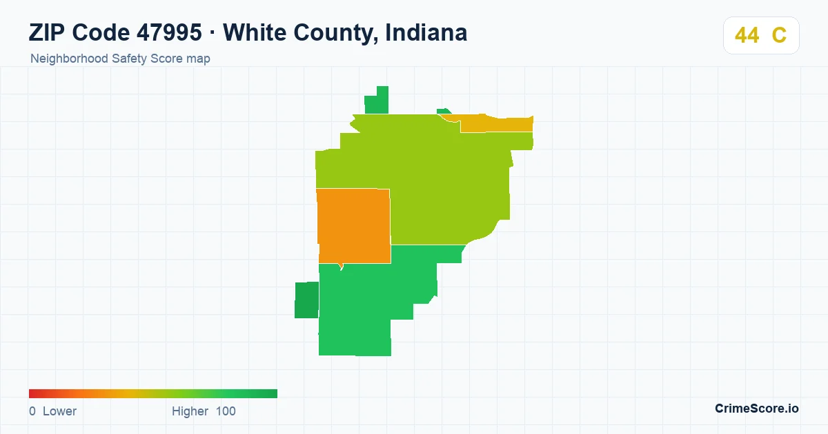 ZIP Code 47995 in White County, Indiana neighborhood Safety Score map