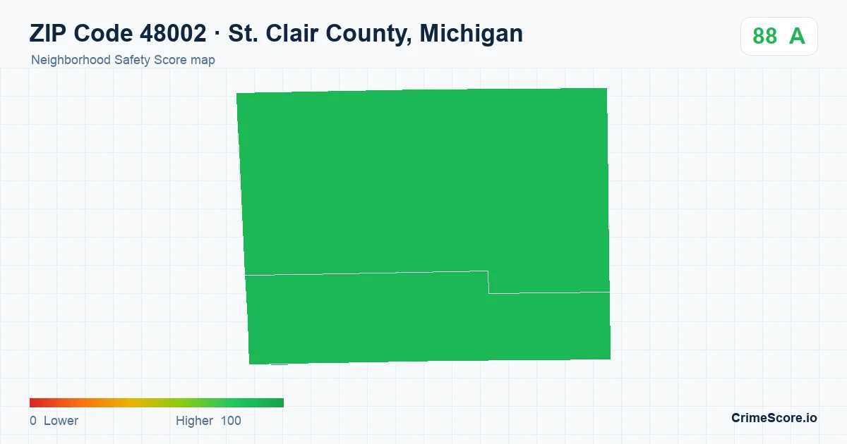 ZIP Code 48002 in St. Clair County, Michigan neighborhood Safety Score map