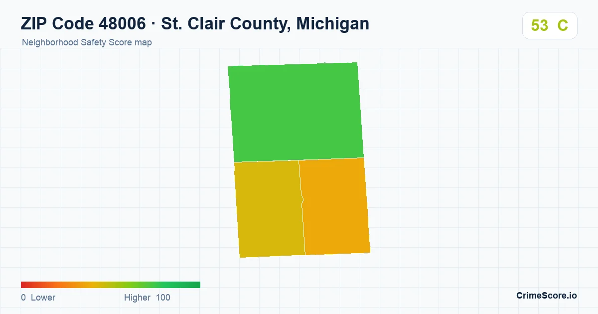 ZIP Code 48006 in St. Clair County, Michigan neighborhood Safety Score map