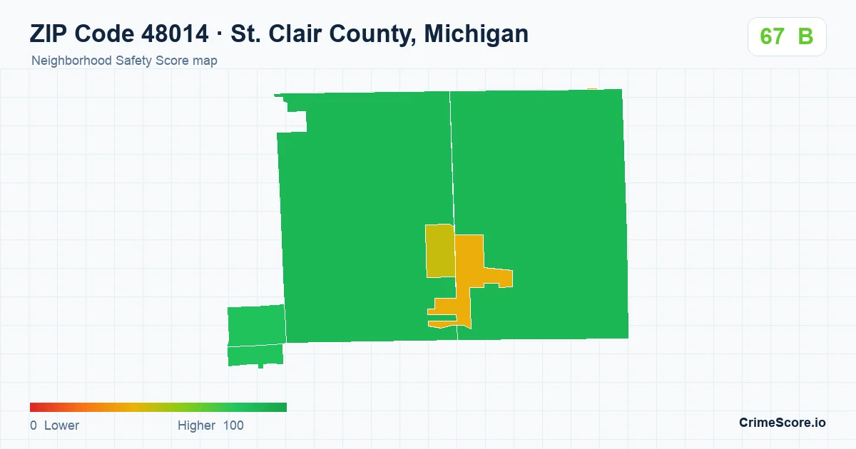 ZIP Code 48014 in St. Clair County, Michigan neighborhood Safety Score map