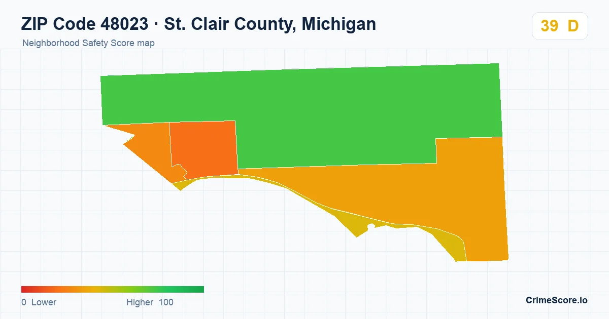 ZIP Code 48023 in St. Clair County, Michigan neighborhood Safety Score map