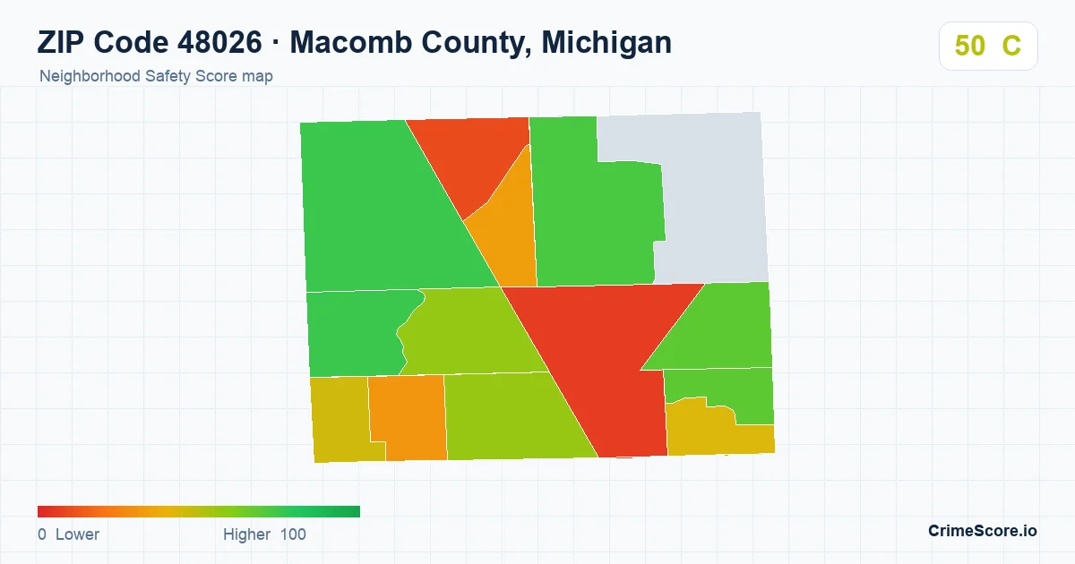 ZIP Code 48026 in Macomb County, Michigan neighborhood Safety Score map