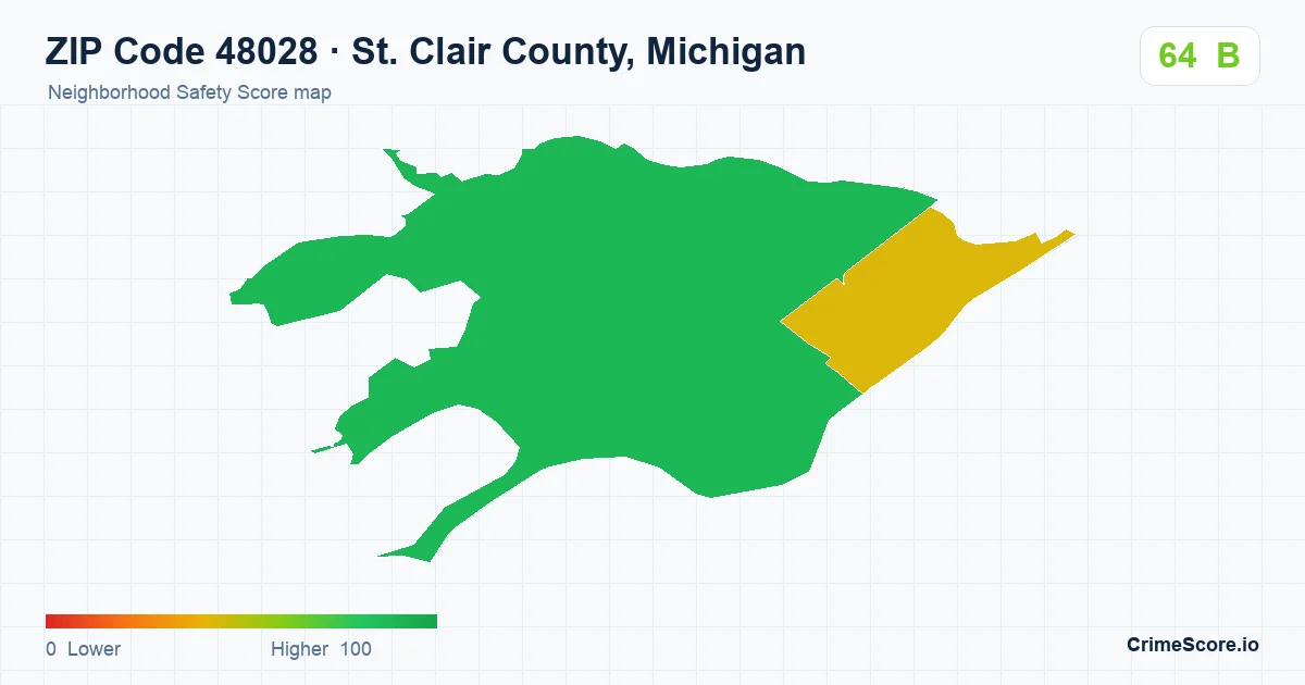 ZIP Code 48028 in St. Clair County, Michigan neighborhood Safety Score map