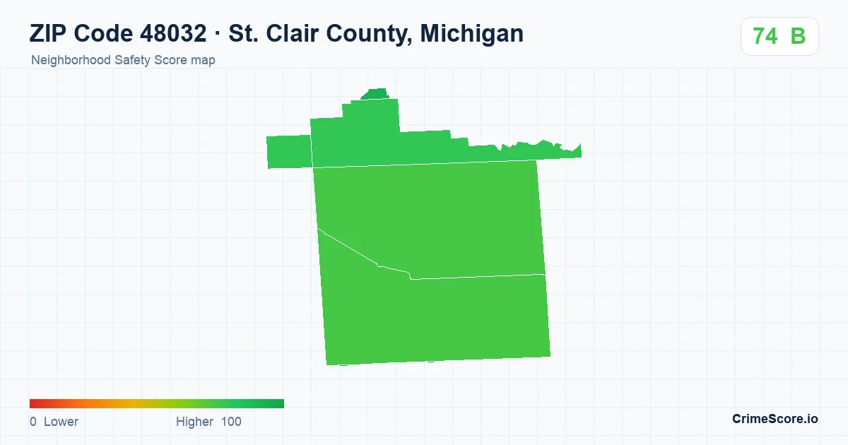 ZIP Code 48032 in St. Clair County, Michigan neighborhood Safety Score map