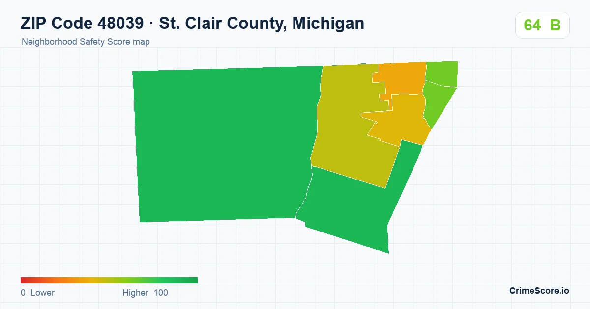 ZIP Code 48039 in St. Clair County, Michigan neighborhood Safety Score map