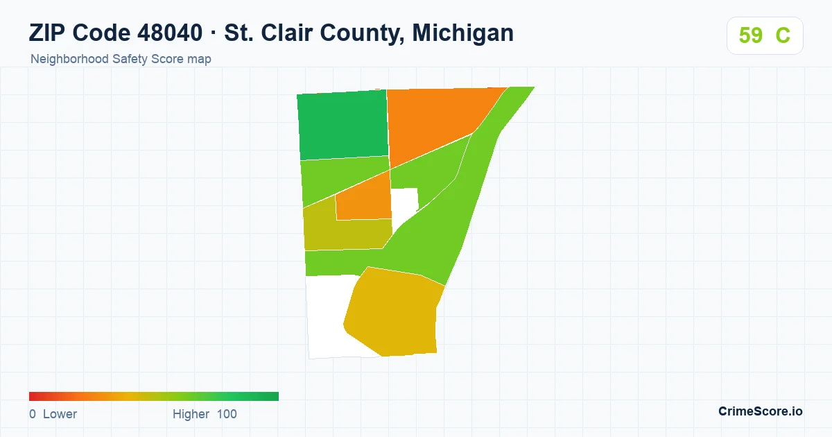 ZIP Code 48040 in St. Clair County, Michigan neighborhood Safety Score map