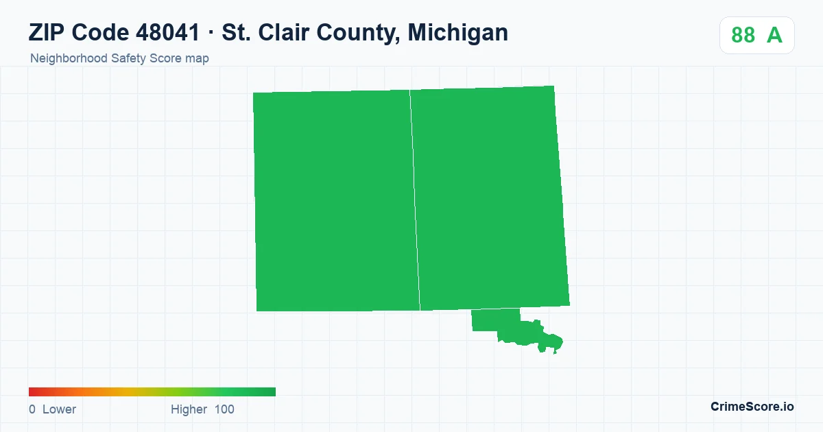ZIP Code 48041 in St. Clair County, Michigan neighborhood Safety Score map