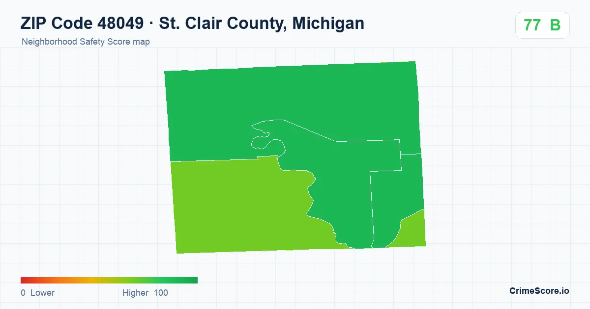ZIP Code 48049 in St. Clair County, Michigan neighborhood Safety Score map