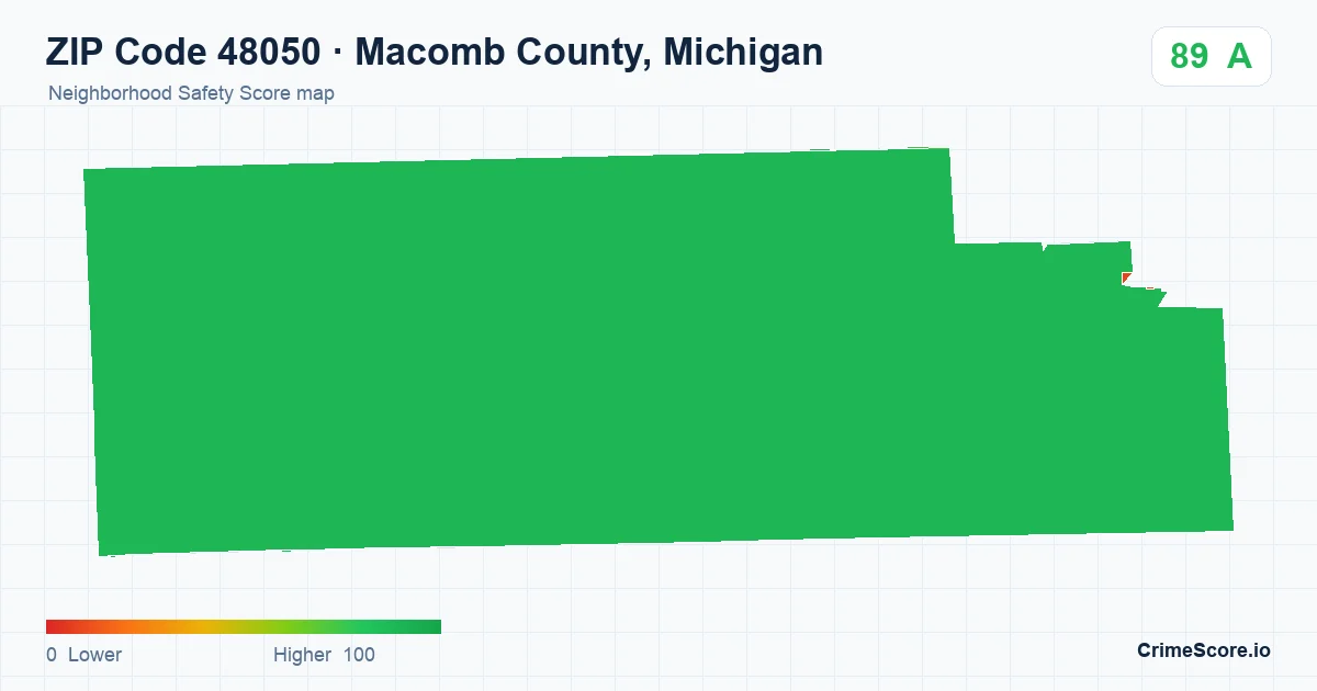 ZIP Code 48050 in Macomb County, Michigan neighborhood Safety Score map