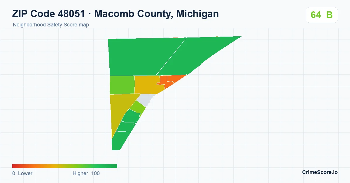 ZIP Code 48051 in Macomb County, Michigan neighborhood Safety Score map