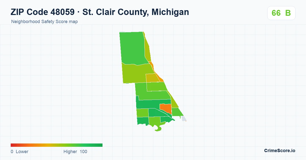 ZIP Code 48059 in St. Clair County, Michigan neighborhood Safety Score map