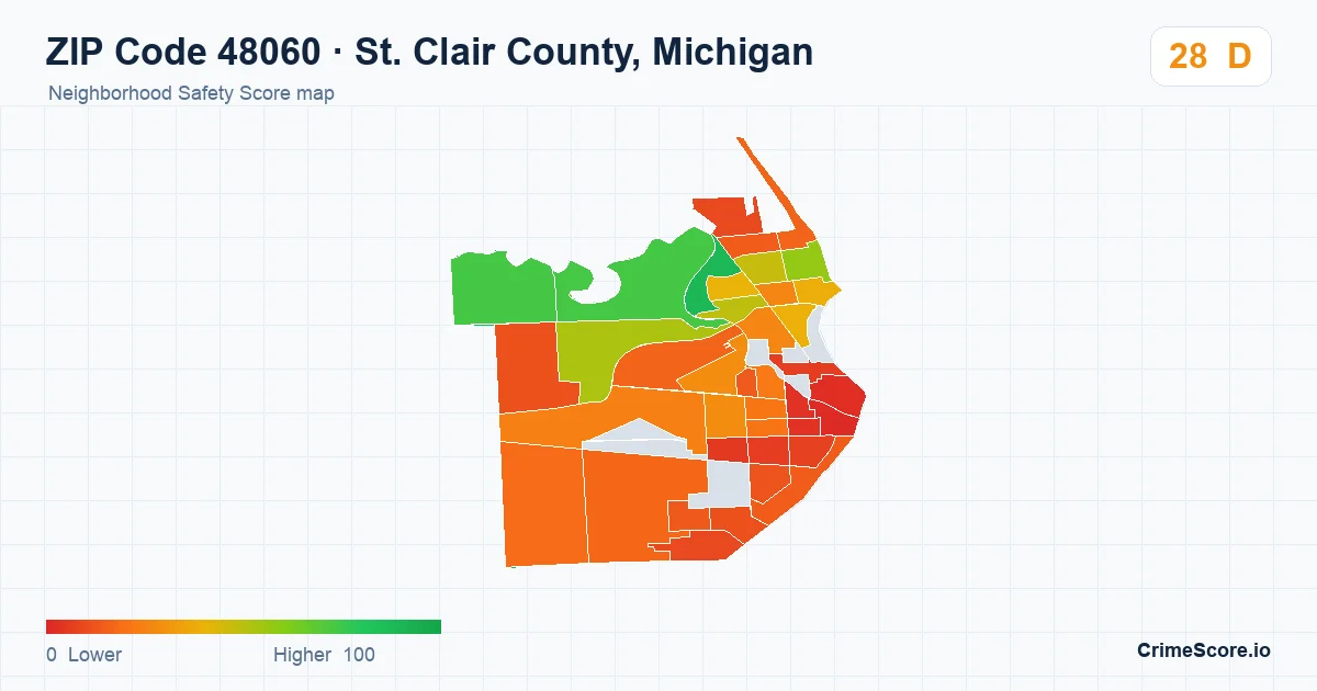ZIP Code 48060 in St. Clair County, Michigan neighborhood Safety Score map