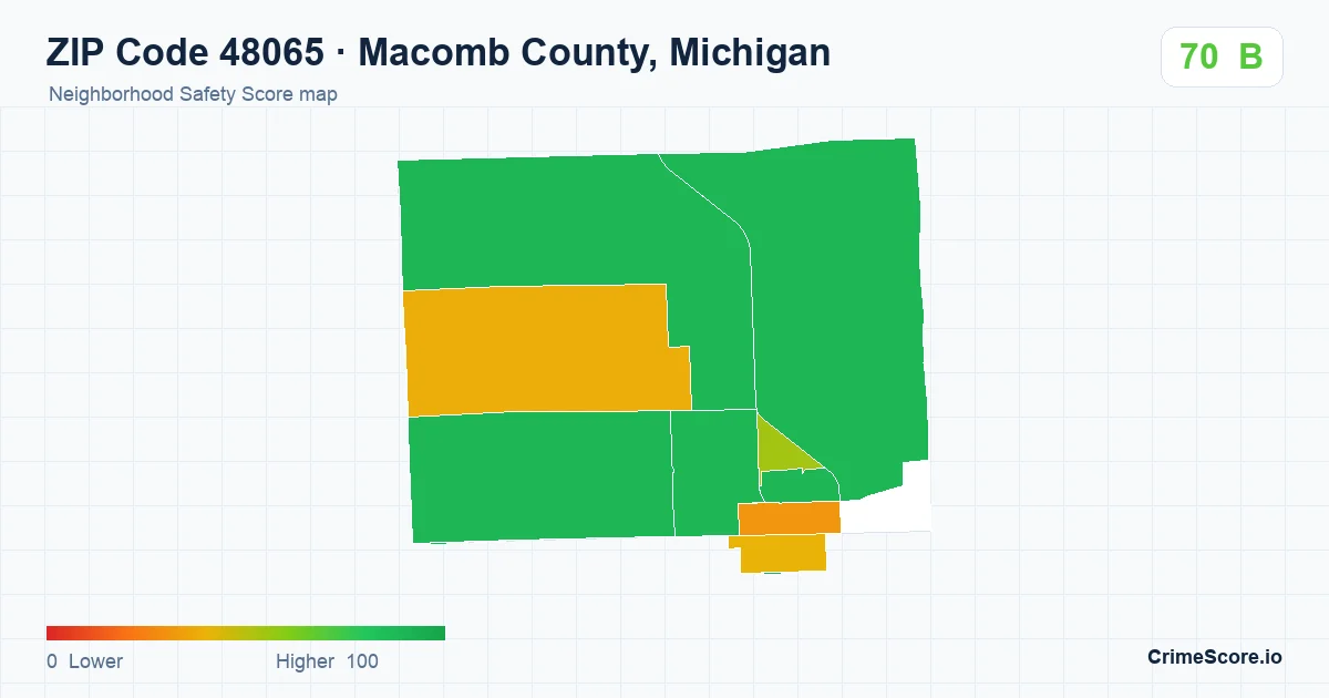 ZIP Code 48065 in Macomb County, Michigan neighborhood Safety Score map