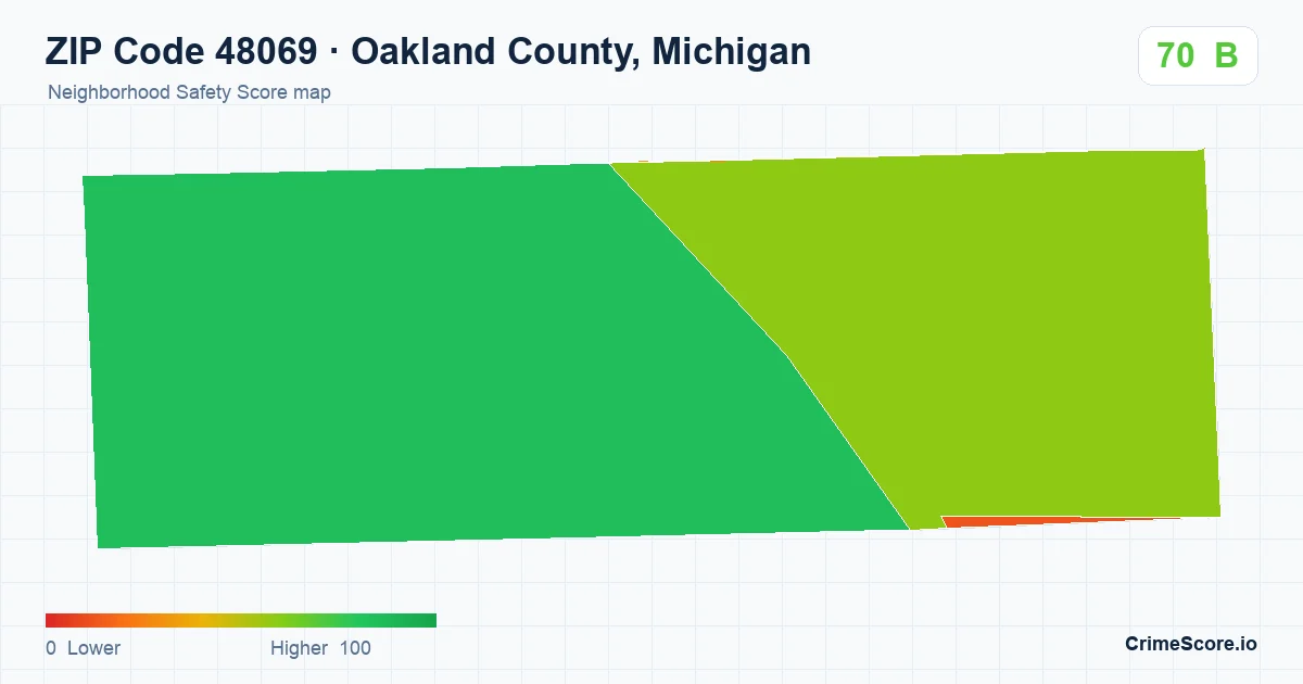 ZIP Code 48069 in Oakland County, Michigan neighborhood Safety Score map