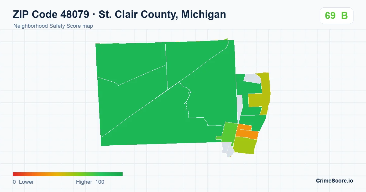 ZIP Code 48079 in St. Clair County, Michigan neighborhood Safety Score map