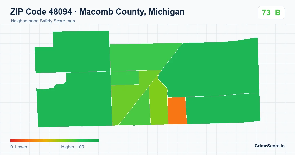 ZIP Code 48094 in Macomb County, Michigan neighborhood Safety Score map