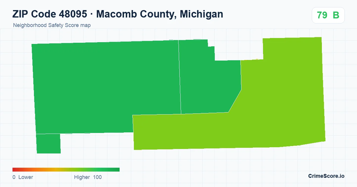 ZIP Code 48095 in Macomb County, Michigan neighborhood Safety Score map