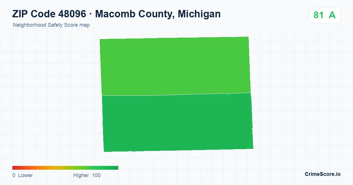 ZIP Code 48096 in Macomb County, Michigan neighborhood Safety Score map