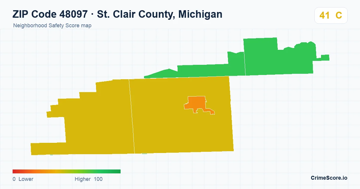 ZIP Code 48097 in St. Clair County, Michigan neighborhood Safety Score map