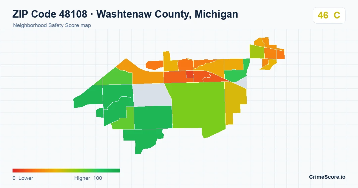 ZIP Code 48108 in Washtenaw County, Michigan neighborhood Safety Score map