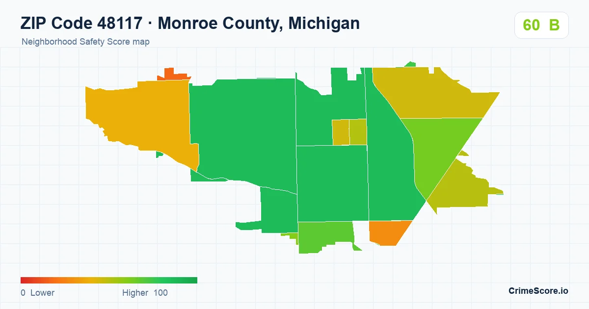 ZIP Code 48117 in Monroe County, Michigan neighborhood Safety Score map