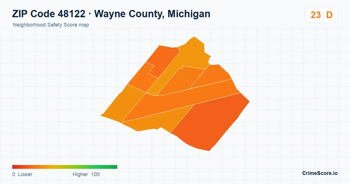 ZIP Code 48122 in Wayne County, Michigan neighborhood Safety Score map