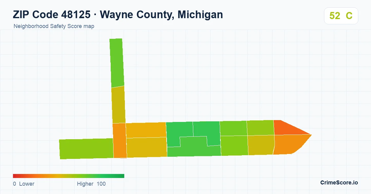 ZIP Code 48125 in Wayne County, Michigan neighborhood Safety Score map