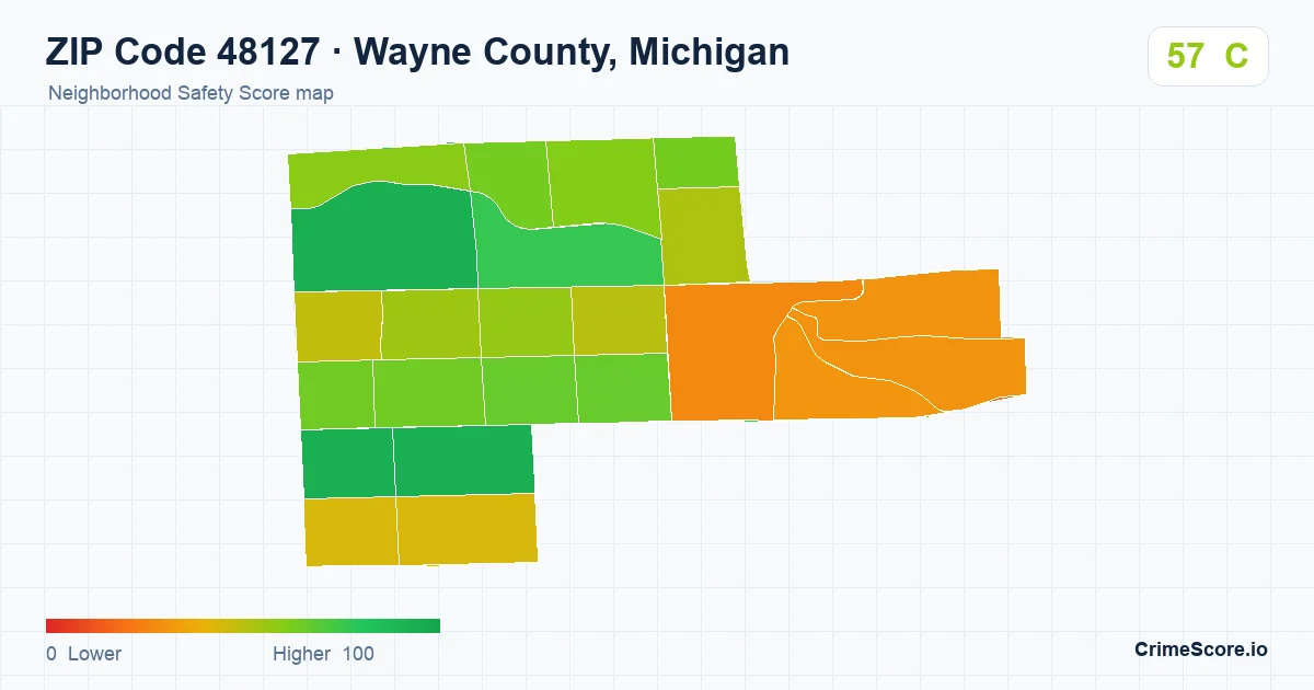 ZIP Code 48127 in Wayne County, Michigan neighborhood Safety Score map