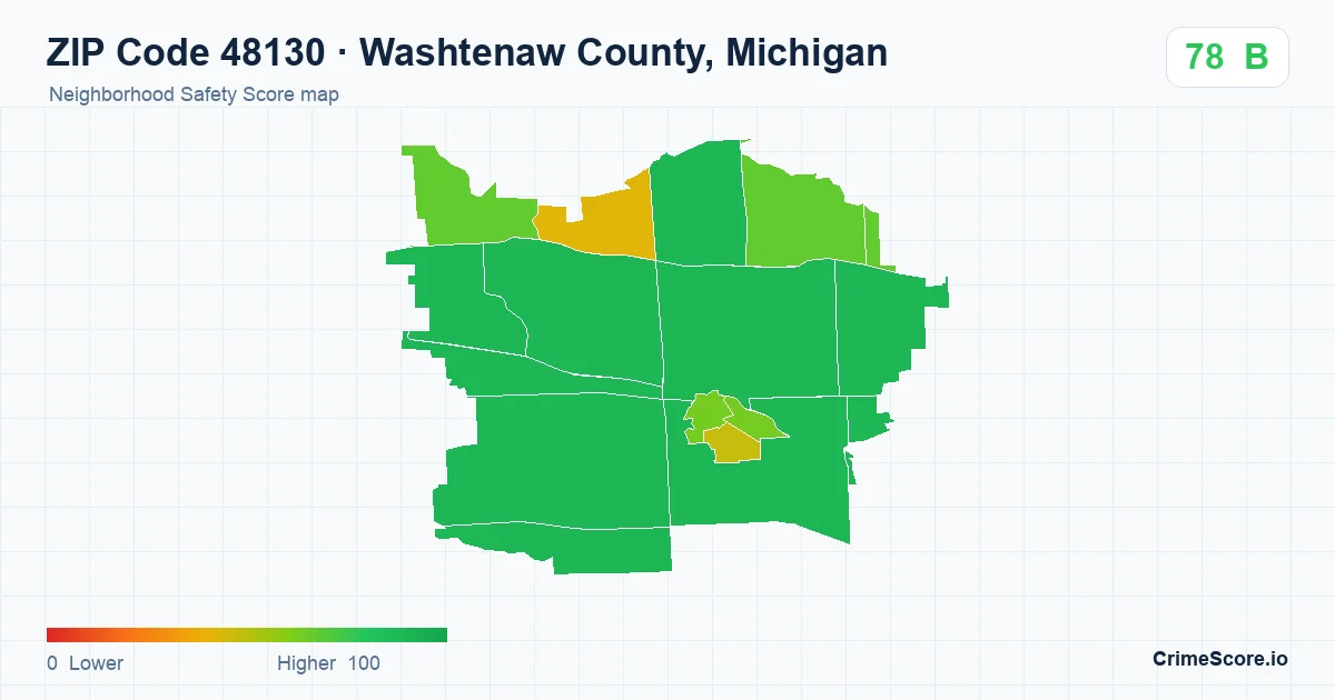 ZIP Code 48130 in Washtenaw County, Michigan neighborhood Safety Score map