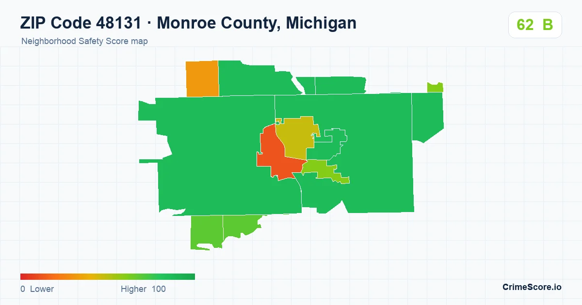 ZIP Code 48131 in Monroe County, Michigan neighborhood Safety Score map