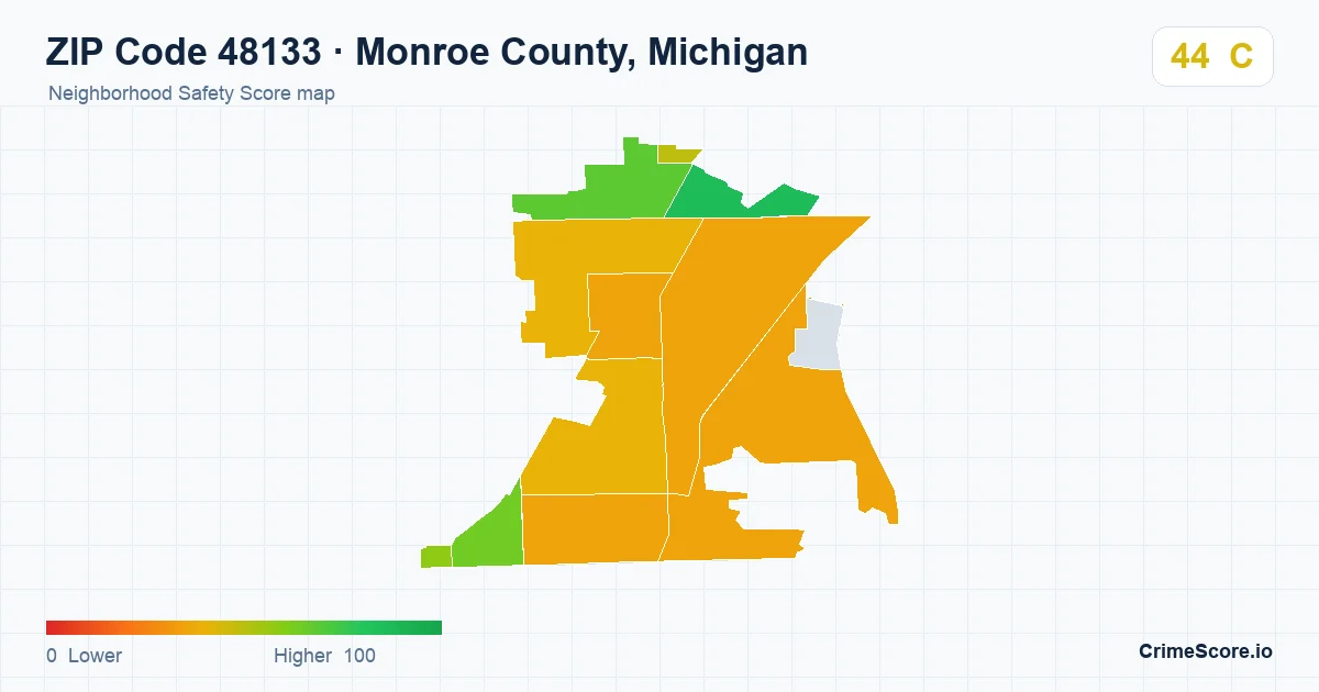 ZIP Code 48133 in Monroe County, Michigan neighborhood Safety Score map