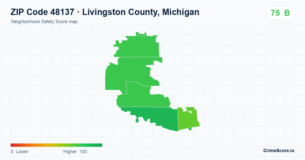 ZIP Code 48137 in Livingston County, Michigan neighborhood Safety Score map