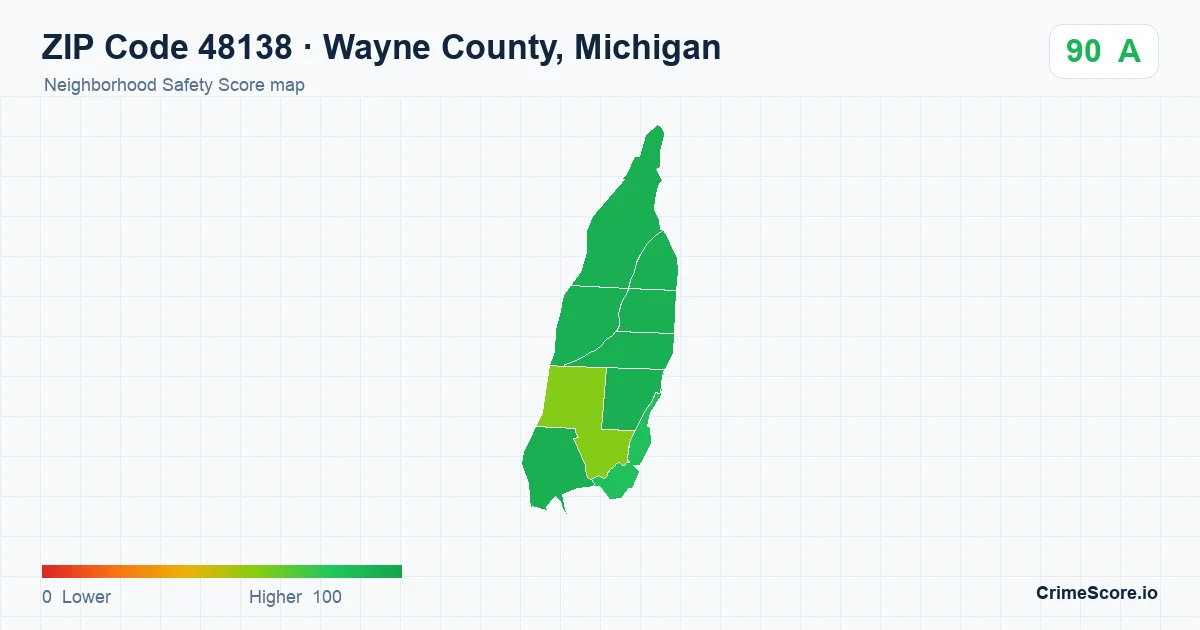 ZIP Code 48138 in Wayne County, Michigan neighborhood Safety Score map