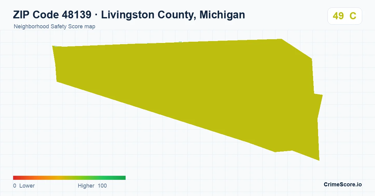 ZIP Code 48139 in Livingston County, Michigan neighborhood Safety Score map