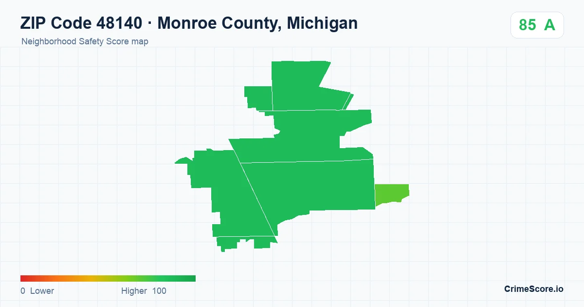ZIP Code 48140 in Monroe County, Michigan neighborhood Safety Score map
