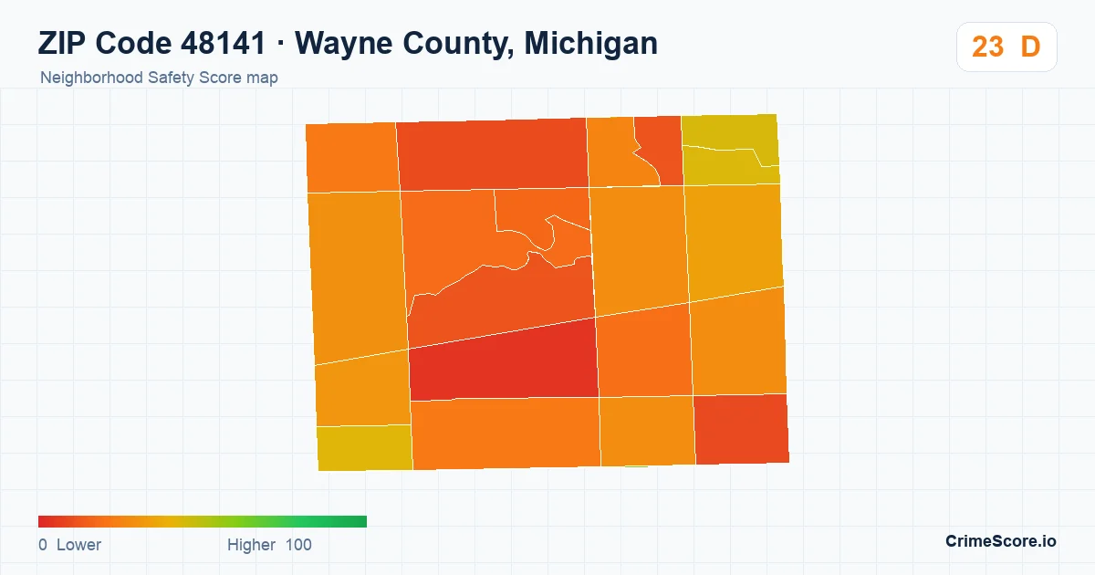 ZIP Code 48141 in Wayne County, Michigan neighborhood Safety Score map