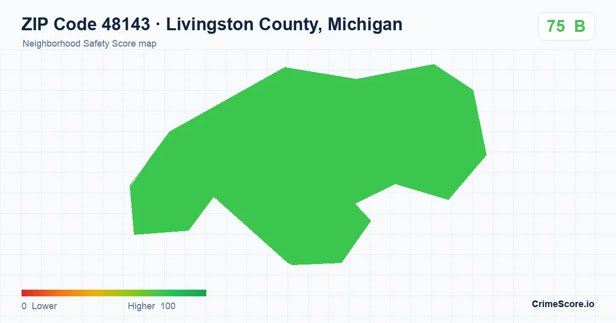 ZIP Code 48143 in Livingston County, Michigan neighborhood Safety Score map