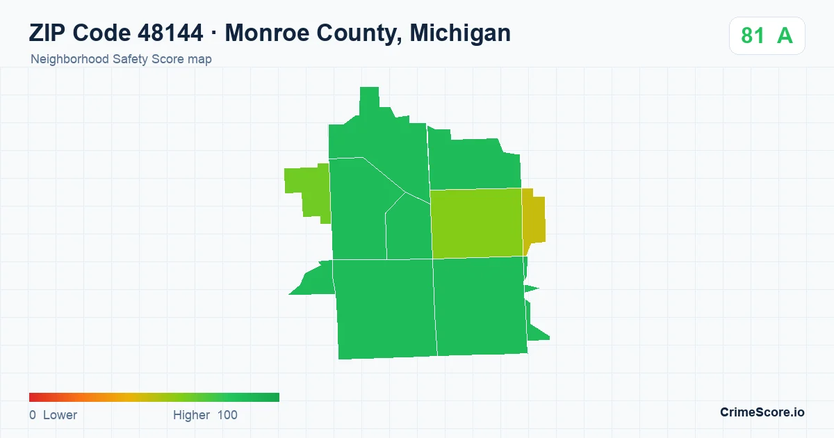 ZIP Code 48144 in Monroe County, Michigan neighborhood Safety Score map