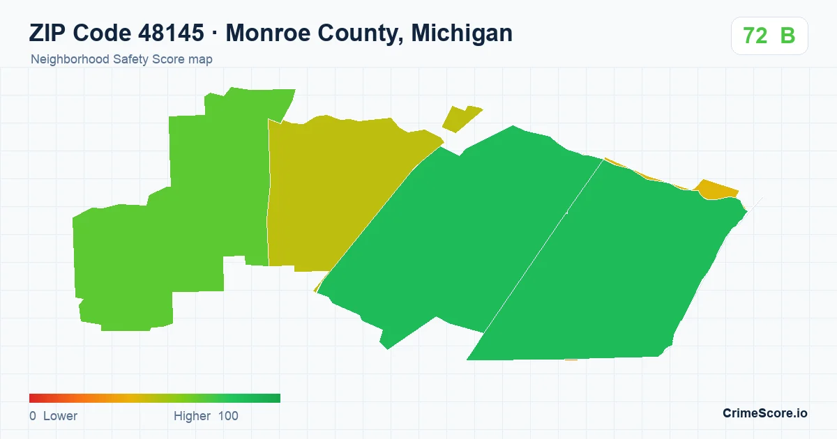 ZIP Code 48145 in Monroe County, Michigan neighborhood Safety Score map