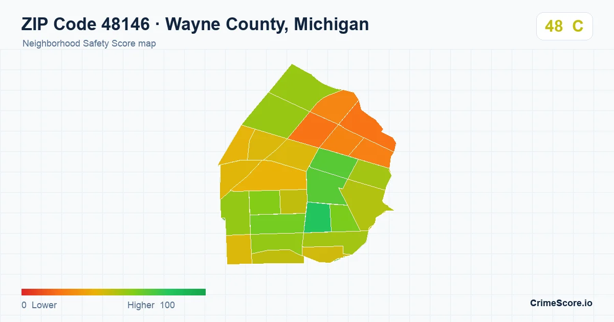 ZIP Code 48146 in Wayne County, Michigan neighborhood Safety Score map