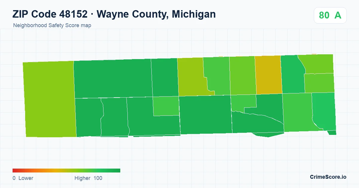 ZIP Code 48152 in Wayne County, Michigan neighborhood Safety Score map