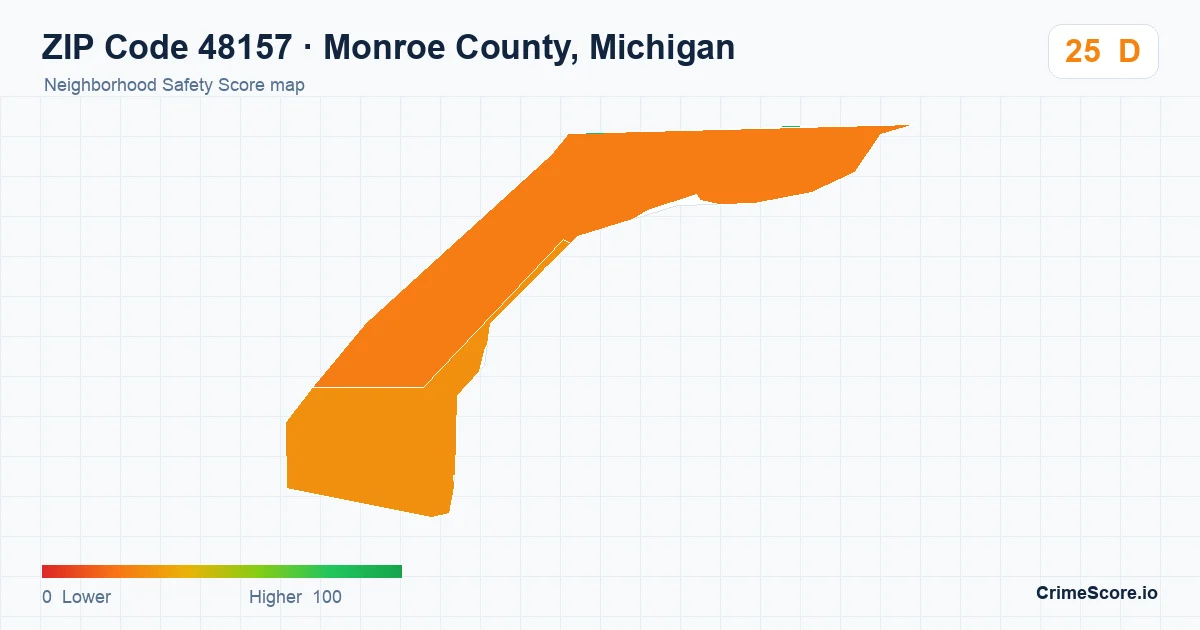 ZIP Code 48157 in Monroe County, Michigan neighborhood Safety Score map